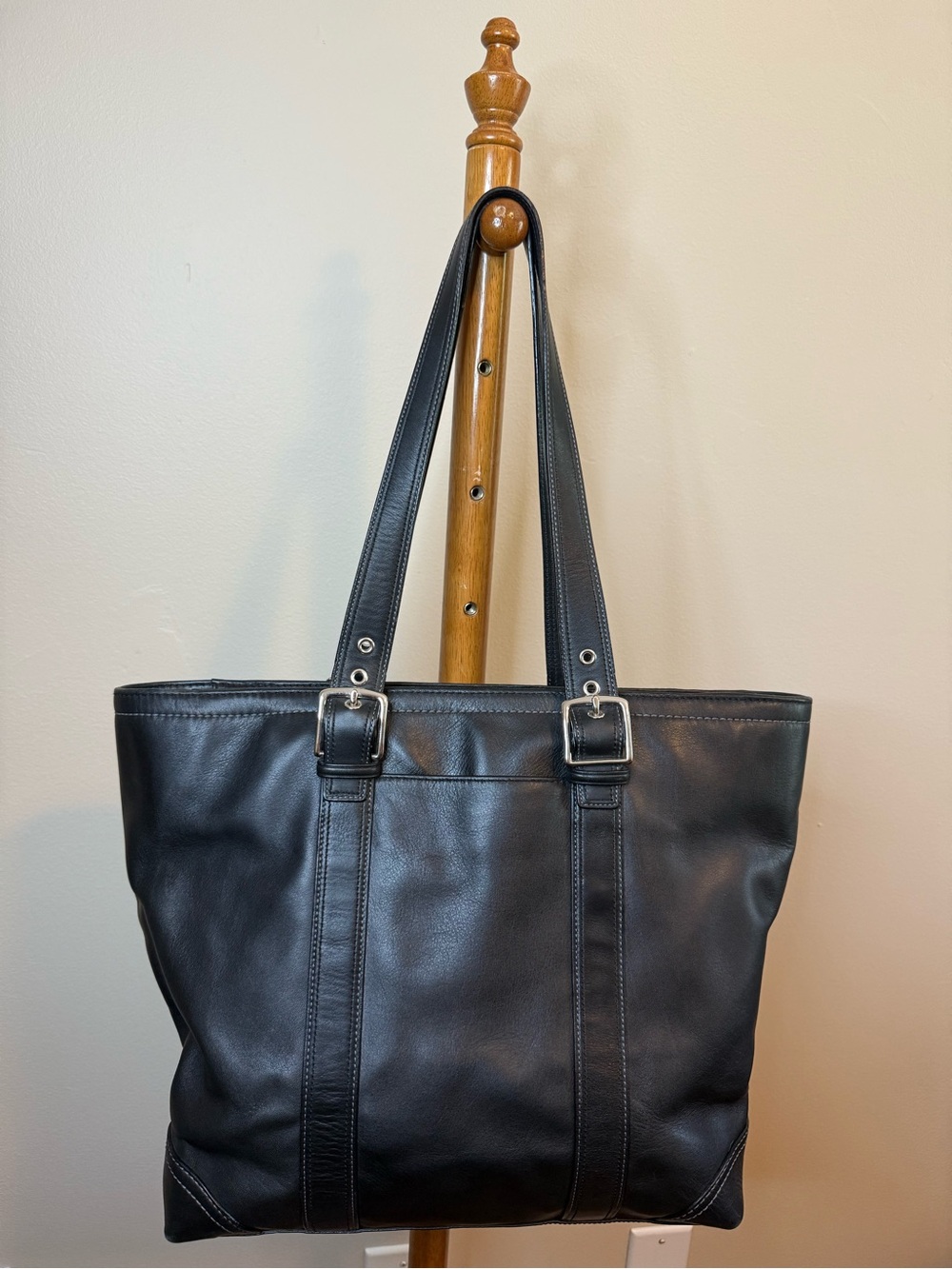 Vintage Coach Hampton F10195 Black Leather Tote Shoulder Bag Y2K Excellent Con.